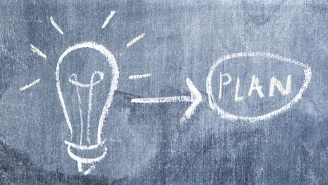 Light Bulb Arrow Pointing Toward Plan Drawn Chalkboard 23 2147873885