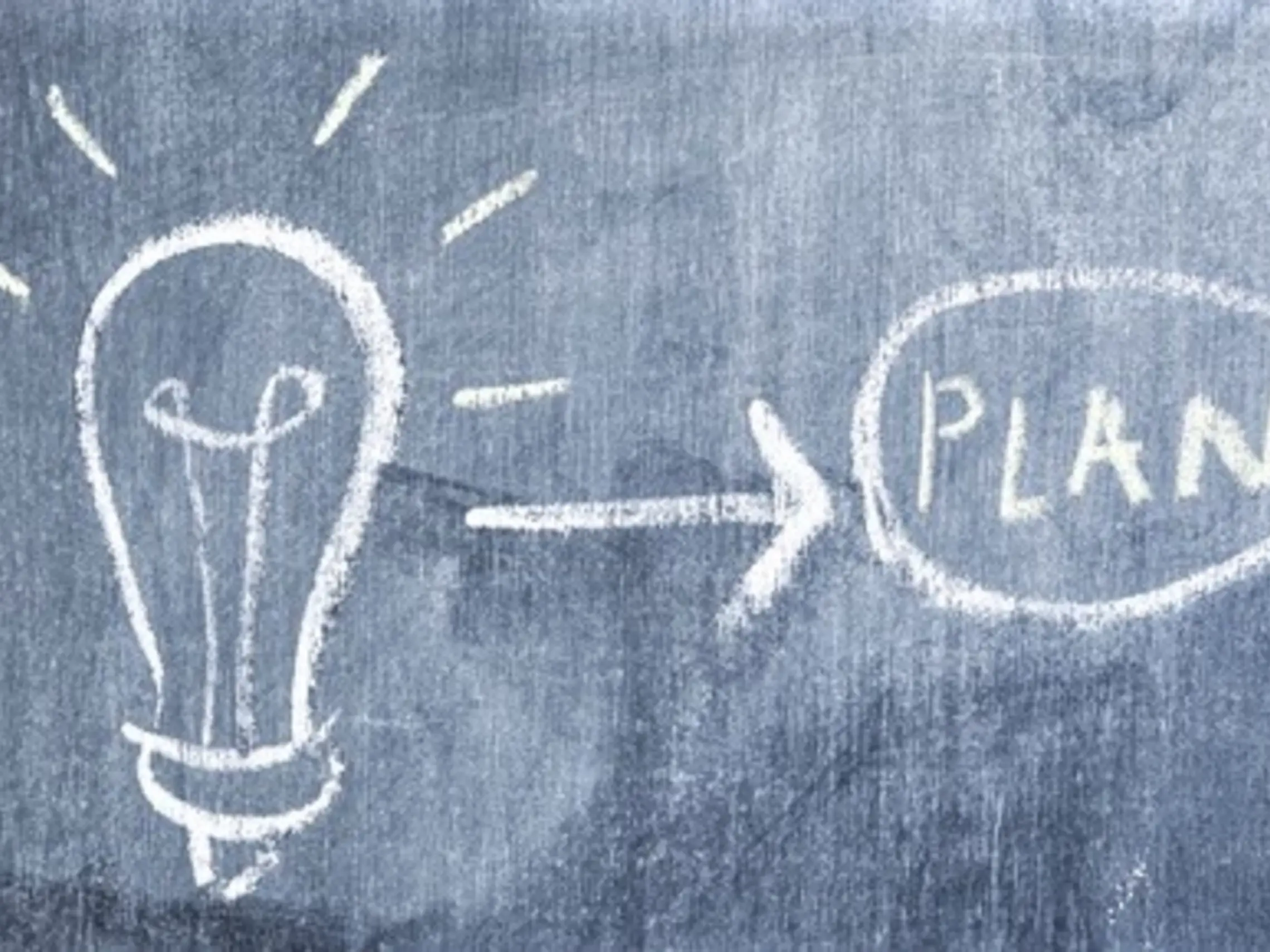 Light Bulb Arrow Pointing Toward Plan Drawn Chalkboard 23 2147873885