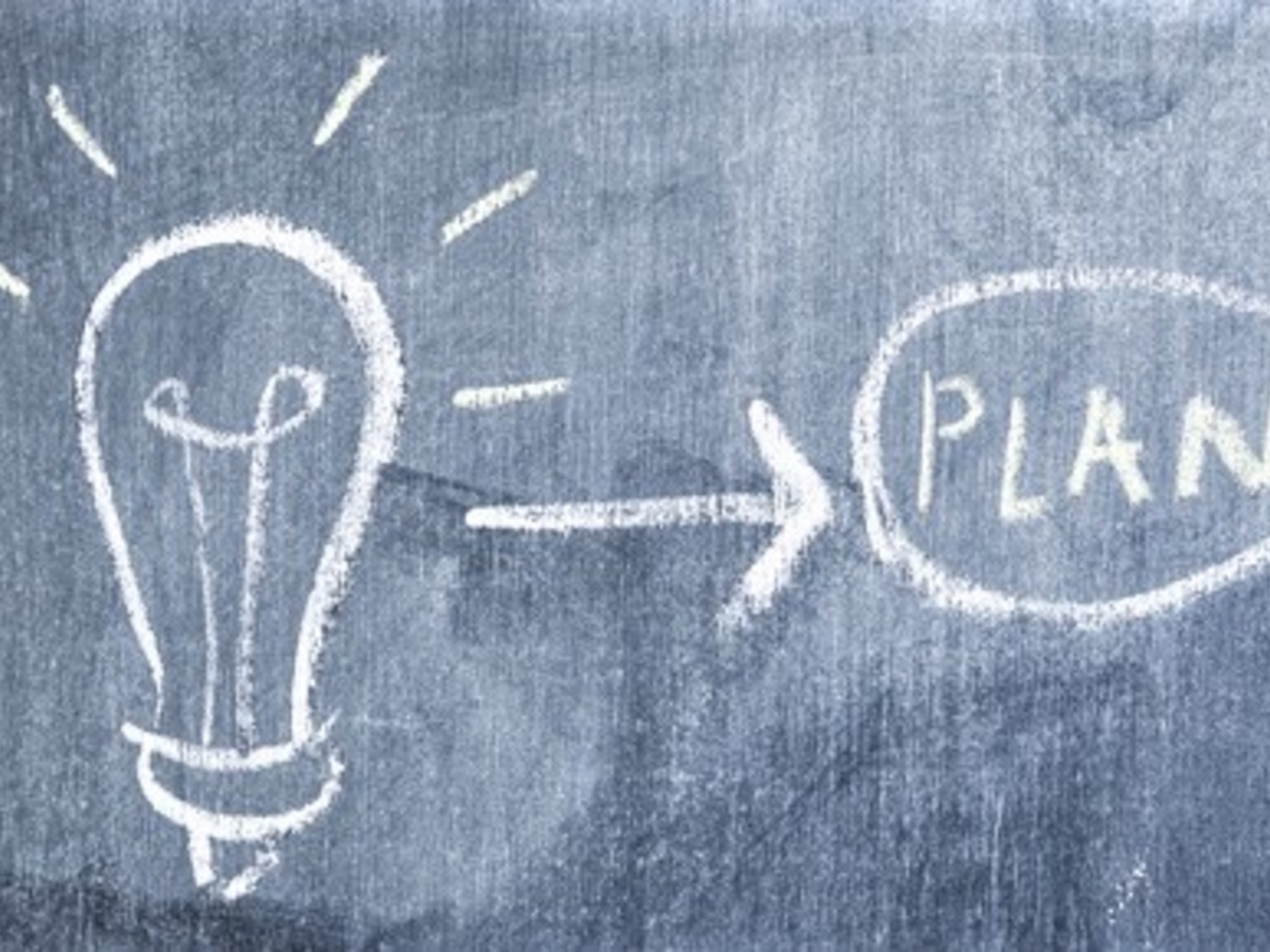 Light Bulb Arrow Pointing Toward Plan Drawn Chalkboard 23 2147873885