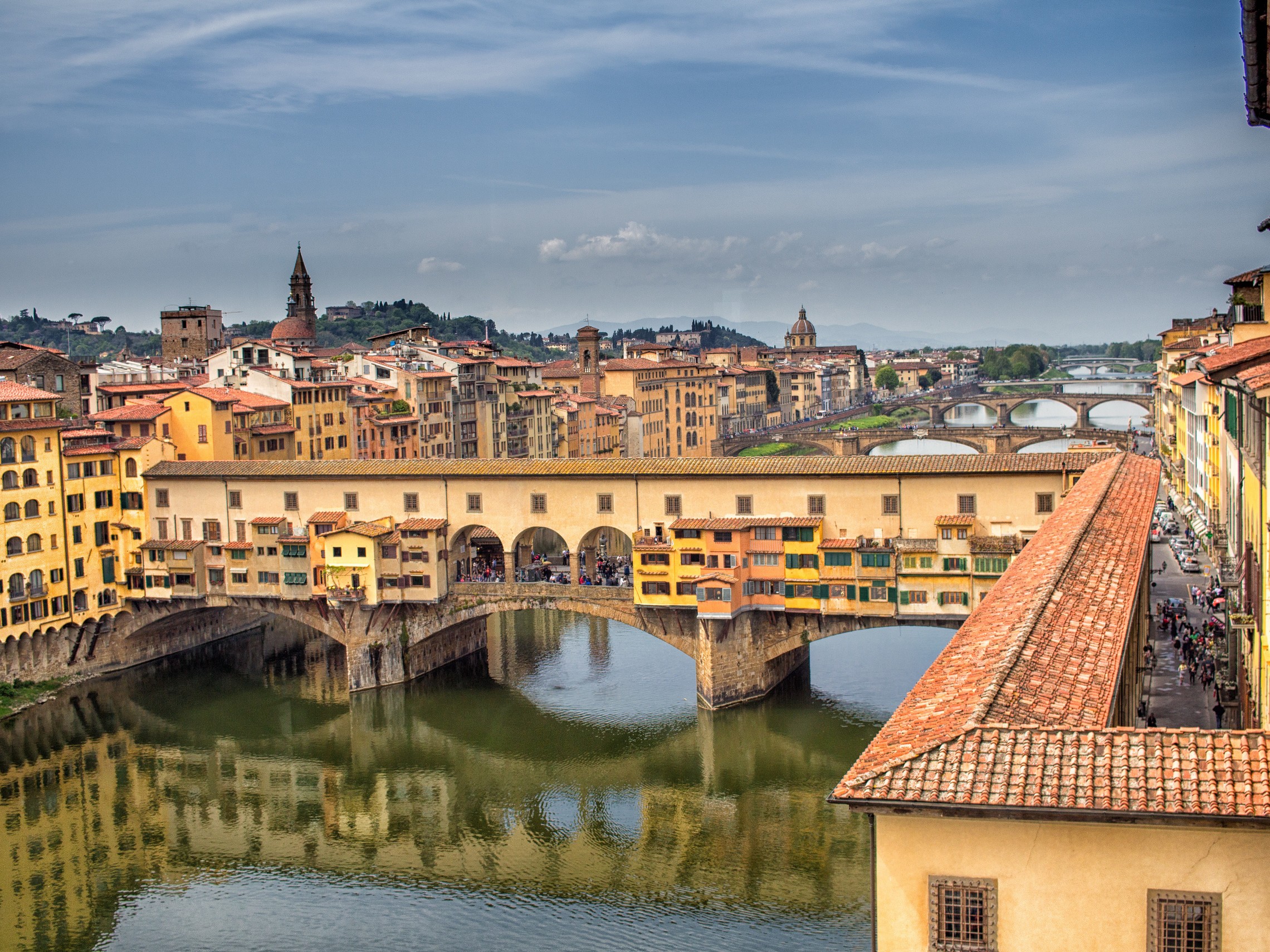 The Ponte Vecchio Old Bridge And Arno River Florence Italy